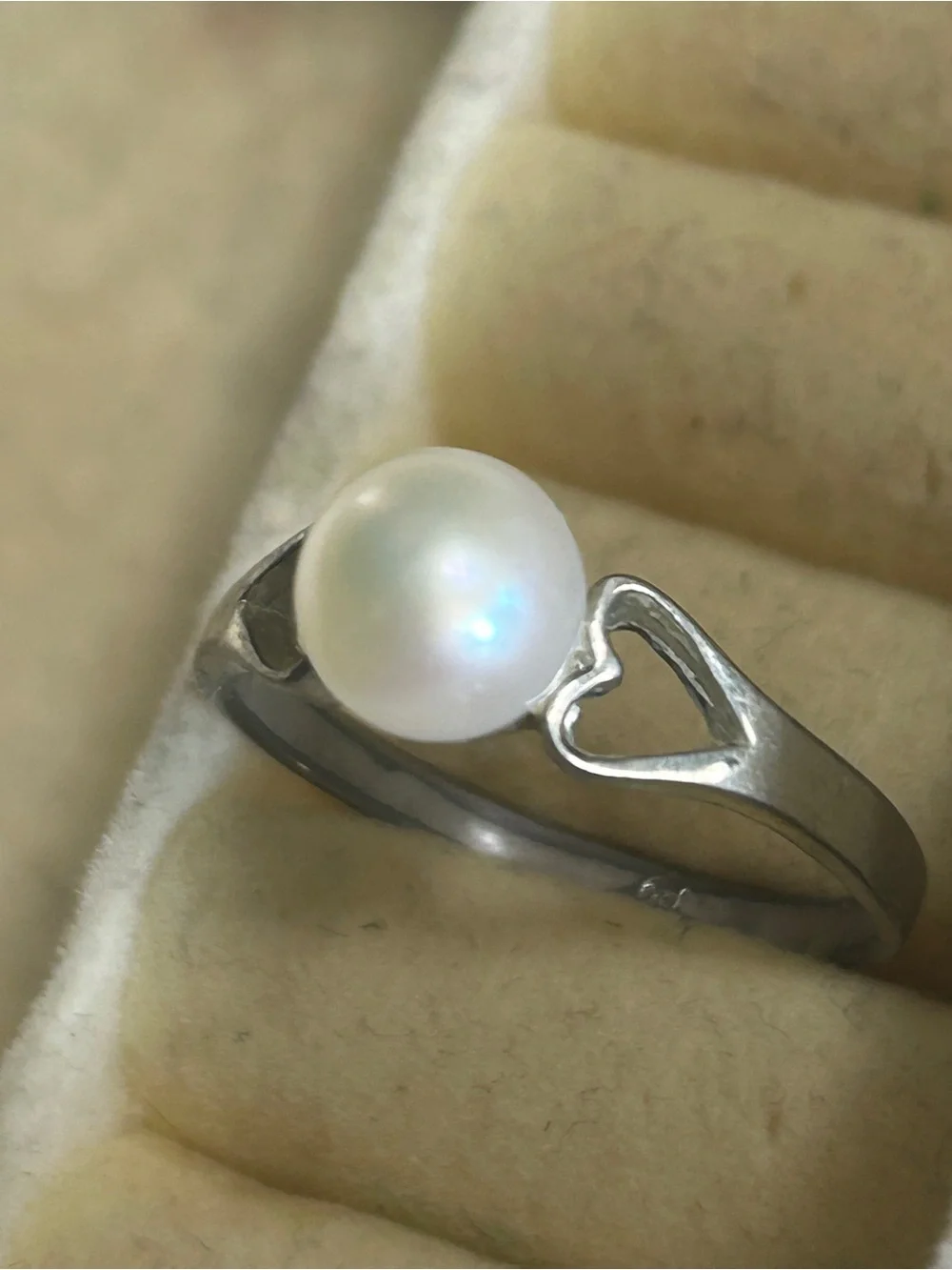 Pearl Heart Accent Ring - White Pearl on Silver-Tone Band